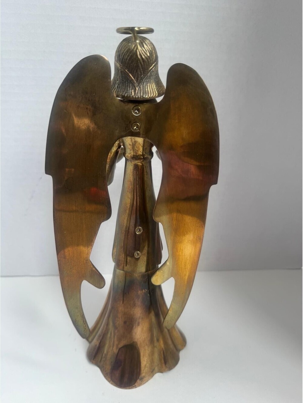 Vintage Christmas 1970s Brass Angel Candle Holder — Extended Wings 12.5” Large - Picture 3 of 12